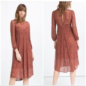 NWT ZARA  Terra-Cotta Brown Lace Dress w lining